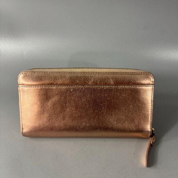 Kate Spade Spencer Metallic Leather Slim Zip Around Continental Wallet Rose Gold - Picture 5 of 15